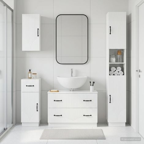 vidaXL Juego de armarios de baño de 4 piezas HOORN Blanco Brillante (1/5)