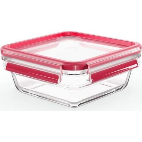 Boîte À Conservation - Verre Trempé - Hermetique - Micro-ondes Four Réfrigérateur Congélateur - 0,8 L - Carrée - Rouge (1/2)