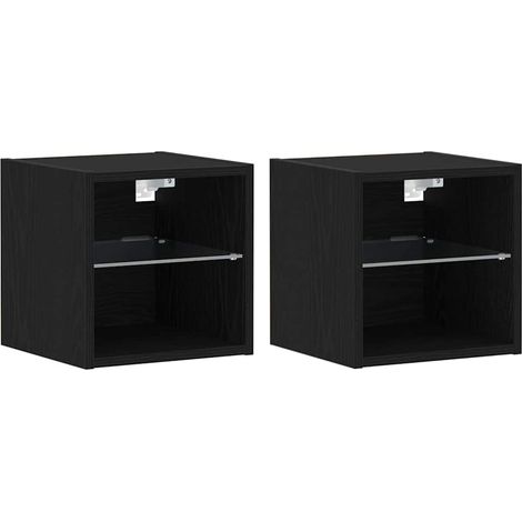 Table de chevet Cabinet de chevet Table de nuit Murale LED avec Noir Bois d'ingénierie (1/5)