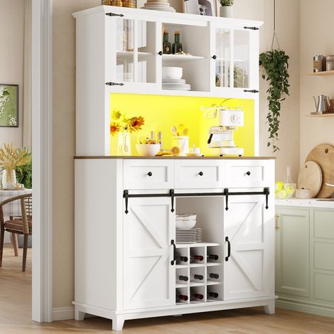 Buffet cuisine haut blanc 105x38.4x180cm - LED coloriable + étagères réglables - Vitrine rangement moderne (1/5)