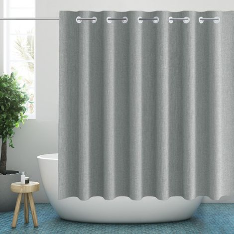 1 Rideau de Douche sans Crochets, 10 Œillets Intégrés, Tissu Polyester Imperméable, Lin Gris, Salle de Bain (1/5)