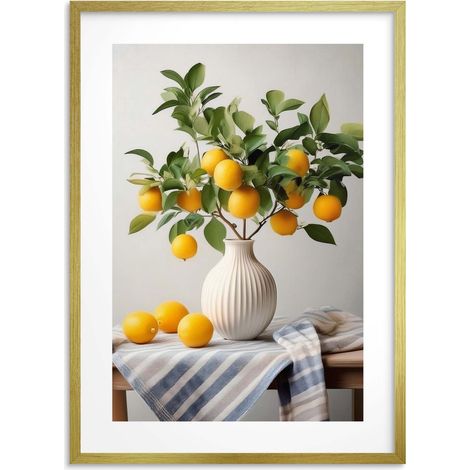 Affiche de cuisine avec des citrons, décoration murale pour la salle à manger dans un cadre doré (1/5)