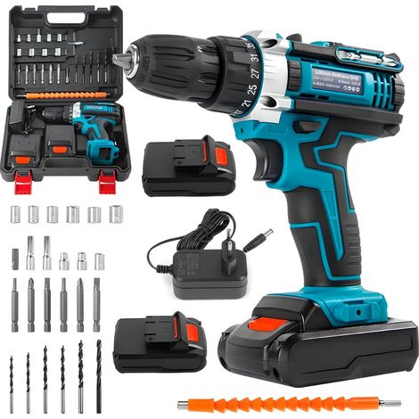 Tournevis électrique 21V à double vitesse, bleu, outil de vissage sans fil pour bricolage et assemblage domestique (1/5)