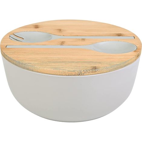Saladier en fibre de bambou avec ensemble de serveurs - Grands bols de mélange de 9,8 pouces Salade en bambou solide Bol en