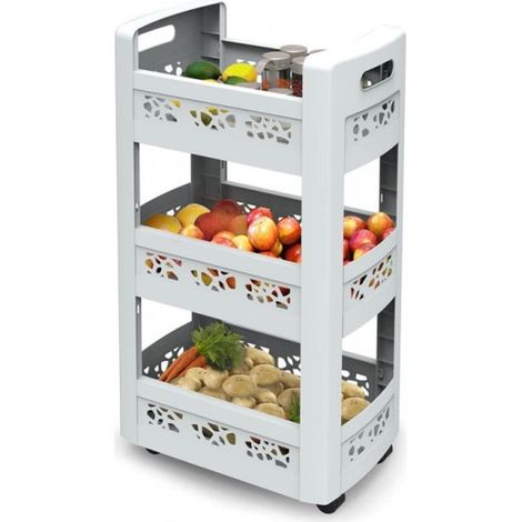 EDA - Resserre MOBILO - 3 Bacs de Rangement 11 L - Étagère Réglable - 4 roulettes Multidirectionnelles - Blanc - 45 x 29 x 79 cm (1/4)