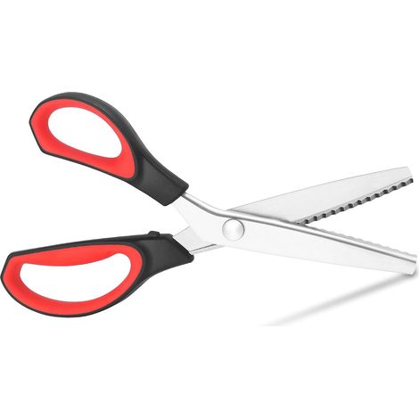 Ciseaux à cranter gauchers, Ciseaux zig zag, Ciseaux à cranter avec poignées en caoutchouc et lame tranchante, Idéal pour de nombreux types de tissus, 24 cm, Rouge/Noir (1/5)