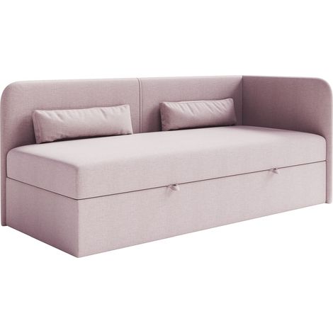 Selsey Calmmo – Jugendbett 90x200 mit Bettkasten, Chenille-Bezug, Kopfteil rechts, Rosa