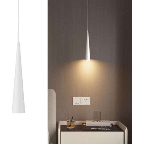 1 Lustre Conique, Aluminium Blanc, Ampoule Gu10 3000k, Câble Réglable 100cm, Pour Salon Salle À Manger