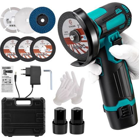 Mini meuleuse d'angle sans fil 12 V avec batterie 2 et chargeur moteur à brosse 19500 tr/min meuleuse à tronçonner pour couper le métal, le bois, le carrelage pour le bricolage (1/5)