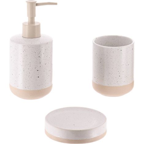 Set di dispenser e portasapone in vetro specchiato e base - bianco beige - Tendance (1/2)