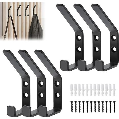 Crochets pour panneaux acoustiques, patères, crochets pour panneaux acoustiques avec vis et chevilles en bois, crochets noirs pour panneaux acoustiques, lot de 6 (1/5)