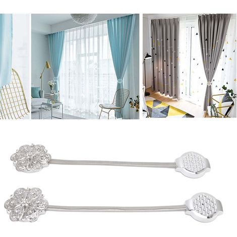 Juego de 2 piezas de sujetadores magnéticos de cristal para cortinas con pinzas de flores para sala de estar y dormitorio. (1/5)