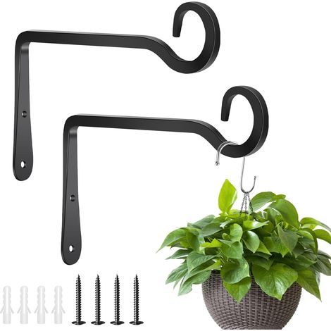 2 Pièces Crochets de Plafond pour Plantes Suspendues, Crochets Muraux Décoratifs D'extérieur, Métal Mur Crochet Swag pour Jardinières, Distributeur de Nourriture D'oiseaux, Lanternes(Noir) (1/5)