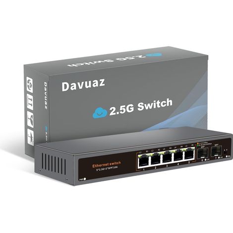 Commutateur Ethernet 2.5G Non administré avec 5 Ports 2.5G Base-T et 2 Ports Uplink 10G SFP, Compatible avec 100/1000/2500Mbps, Design sans Ventilateur, Commutateur réseau 2.5Gb en métal (7) (1/5)