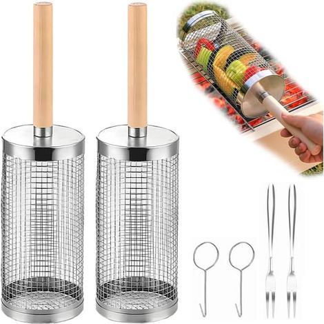 Lot de 2 paniers à griller à roulettes Acier inoxydable 304 35 x 20 x 9, 5 cm - taille (1/5)