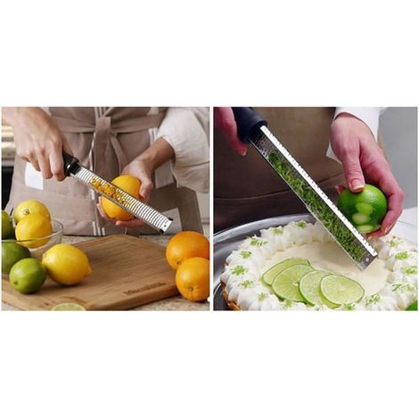 Stainless Steel Zester Grater with Handle, Fine Rasp Grater for Cheese, Lemon, Ginger, Garlic, Durable Kitchen Tool with Ergonomic Non-Slip Grip