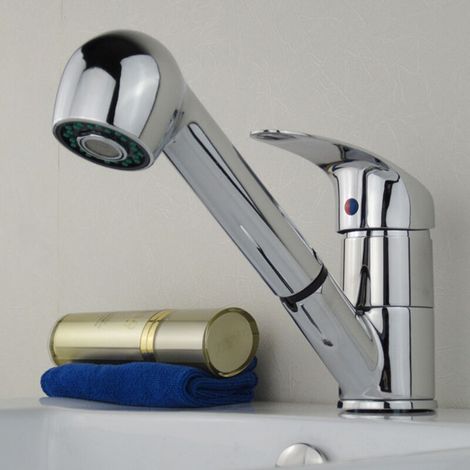 Robinet Cuisine Douchette, Mitigeur Cuisine avec Douchette Extractible 2 Jets Robinet Froid et Chaud Disponible, Chromé, Argent (1/5)