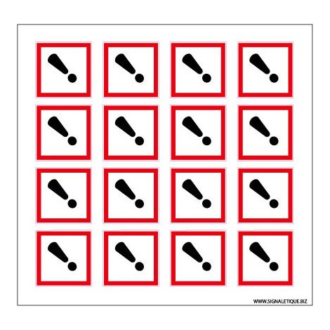 Planche de Pictogrammes RISQUES CUTANES & IRRITATION (SGH07PL) - Planche de 4 adhésifs - 75 x 75 mm