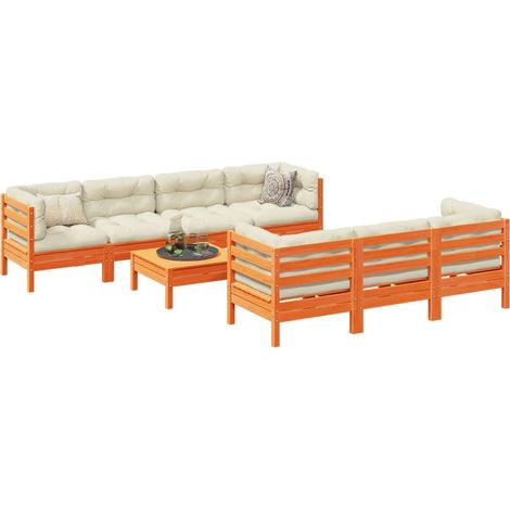 Set de sofás jardín 8 pzas con cojines madera pino marrón cera vidaXL (1/5)