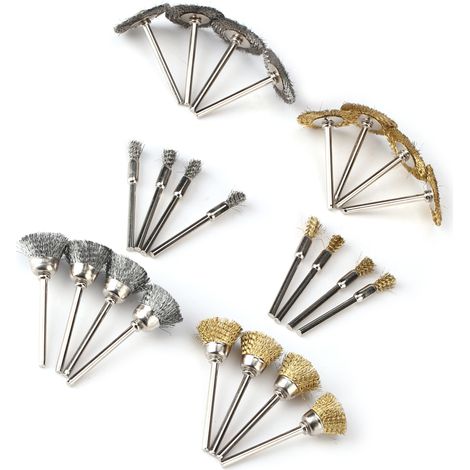 Ensemble de 24 pièces comprenant des brosses en fil de cuivre, des disques antirouille, des poignées, des tiges de brosses en fil d'acier, des disques plats en fil de cuivre et des brosses de polissag (1/5)
