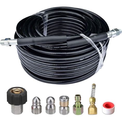 Tuyau de Nettoyeur Haute Pression 15 m/50 Pieds for Pistolet Karcher Lance en Mousse de Neige avec buse de Lavage Tuyau de vidange Tuyau de Nettoyage kit de Jetter d'égout (1/5)