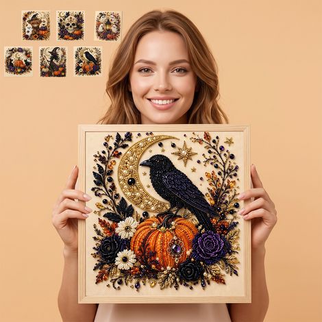 Diamond DIY Halloween Theme Wall Hanging Decoration Holiday Home Craft Stress Relief DIY 3D Art -- Little Crow -- BIEMMEDUE (1/5)