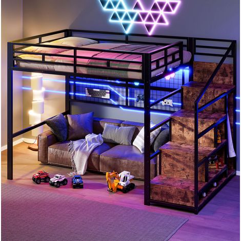 letto soppalco 140x200 armadio metallo nero LED OKMYHOME (1/5)