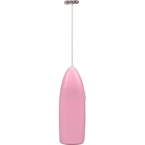 Mousseur à café électrique, batteur à main en acier inoxydable pour faire mousser le lait et les œufs, idéal pour la cuisine. Couleur rose.