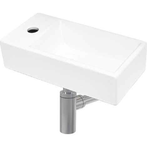 Swiss Aqua Technologies Conjunto de lavabo suspendido con orificio para grifo 40,5x20,5 + Sifón (SATBRE4020SL-SET2)