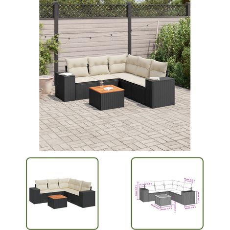 The Living Store 6-tlg. Garten-Sofagarnitur mit Kissen Schwarz Poly Rattan - Gartenmöbel Set - PE-Rattan Möbel - Outdoor Lounge - Esstisch - Gartenstuhl (1/3)