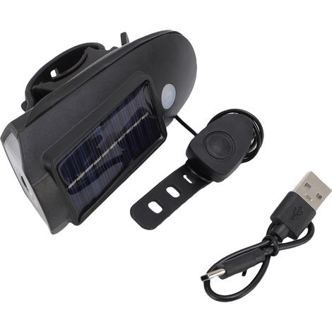 Ortviai Phare avant vélo solaire rechargeable USB avec klaxon LED, étanche IPX4, pour vélo de route et VTT (1/5)
