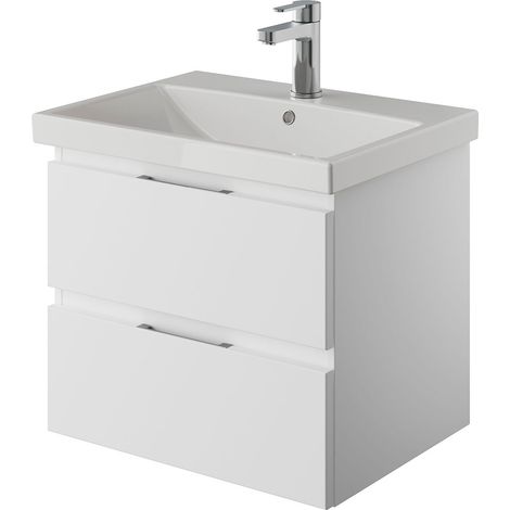 Bad Waschtisch, grifflos, in weiß Glanz und Schneeweiß Glanz VILLATORO-66, B/H/T ca. 60/53,2/45 cm (1/5)