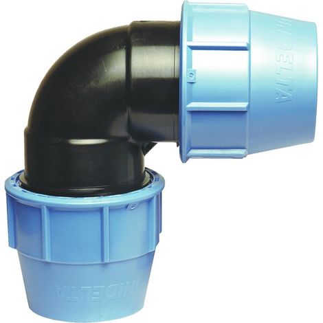 Blanc Habitat – Coude égal plastique 90° pour tube PE Ø40mm – Pression max 16 bars – Joint torique nitrile – Raccord renforcé acier inoxydable (1/3)