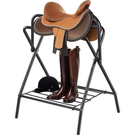 Support de Selle Cheval, 2 Niveaux, Porte-selle Anglais Western Pliable Portable, Capacité de Charge 60 kg, Rangement pour Matériels Chevaux d'Équitation, Organisation de Sellerie, d'Écuries (1/5)