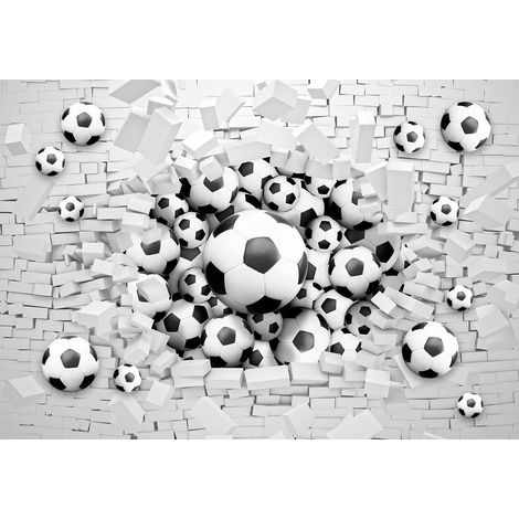 Papier peint panoramique Enfants - Ballons de Foot 3D - 130 cm x 90 cm (1/2)