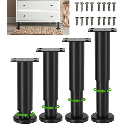 4 pièces de pieds de meubles ajustables, pieds de table en métal, pieds de meubles, pieds de table à hauteur réglable, pieds de meubles pour armoire, étagère TV, lit, canapé, pieds, table de nuit (1/5)