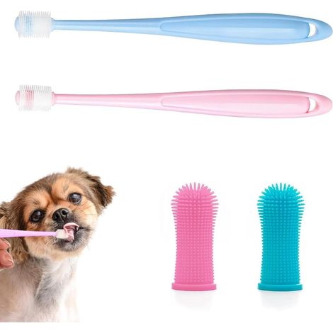 4 Pièces Brosses À Dents Pour Chiens Et Chats, 360° Brosses À Doigts Brosse À Dents En Silicone Souple Kit De Nettoyage En Profondeur Réutilisable Hygiène Bucco-Dentaire Nettoyage En Profondeur (1/5)