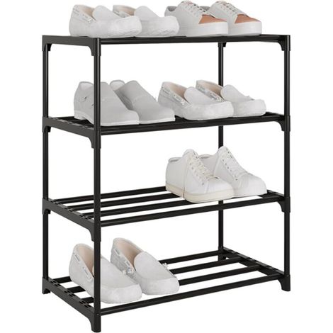 Étagère à chaussures à 4 niveaux, étagère de rangement en métal, rangement de chaussures pour couloir, salon, chambre à coucher, noir.