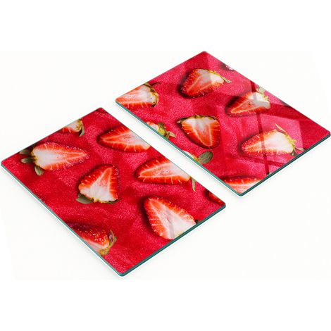 Stilvolle und robuste Glasbretter mit Erdbeermotiv, 2 x 40 x 52 cm (1/5)