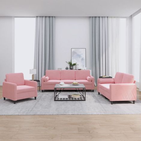 Juego de sofás con cojines 3 piezas terciopelo rosa vidaXL (1/5)