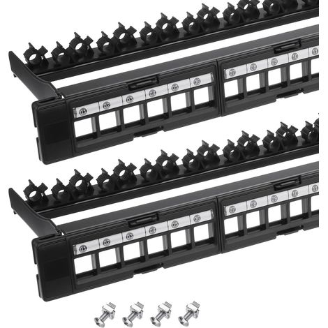 2Pcs 1U 24 Port Natural Patch Panel, 19 Inch Rack Mountable Patch Bay and Wall Mount for Network Servers, Multi-Terminal Services, with Cable Management (1/5)