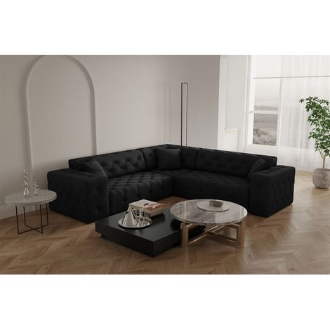 Ecksofa Designersofa CHANTAL in Stoff Opera Velvet Schwarz Seite Universal (1/5)