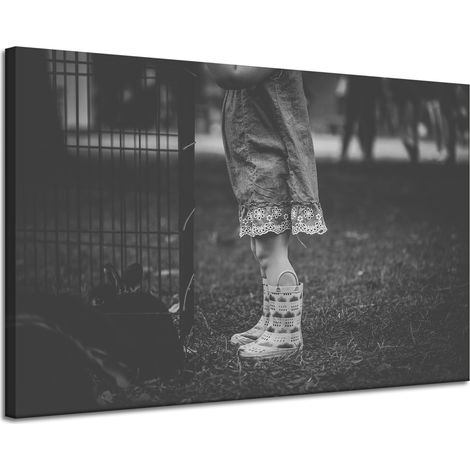 Leinwanddruck: Schwarze und weiße Gummistiefel, 120 x 80 cm
