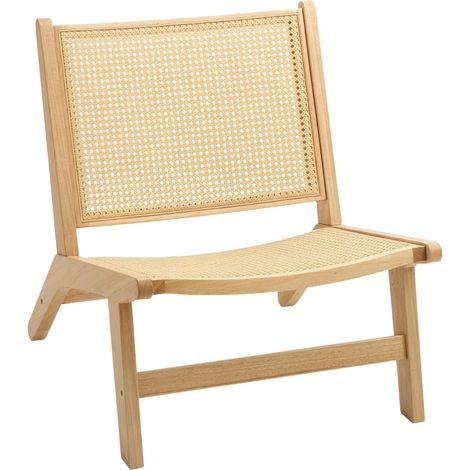 Poltrona relax senza braccioli in legno con schienale e seduta in rattan naturale MODENUIT (1/5)