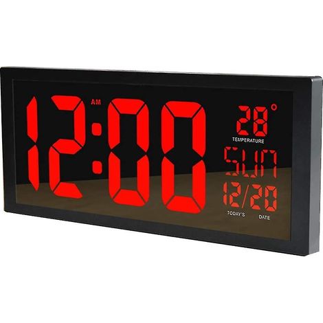 Horloge murale numérique LED, grand réveil silencieux avec affichage de la température, à suspendre ou à poser. (1/4)