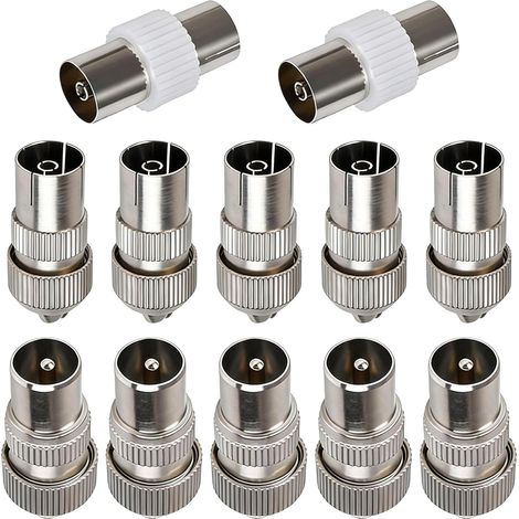 12-Piece TV Antenna Connector Kit, 5x Female, 5x Male, 2x Female to Couplers with Solderless Clamping Screws - No Soldering Required for TV Antenna Coaxial Cable Coaxial Connector Adapter (1/5)