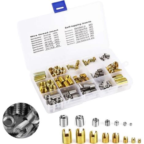 Coffret de 116 inserts filetés autotaraudeurs en acier – Résistance à la chaleur et à la corrosion – Installation rapide – Pour M3 à M12 – Devenirriche (1/10)
