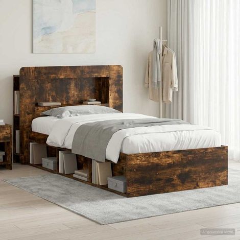 Cadre de lit avec rangement 75 x 190 cm en bois d’ingénierie chêne fumé - PANGIVO (1/5)