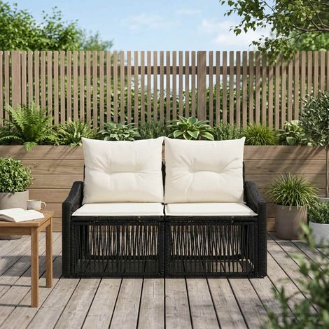 Canapé de Jardin 2 Places Modulable en Polyrotin avec Coussins Noir 125 x 62 x 70 cm - PANGIVO (1/5)