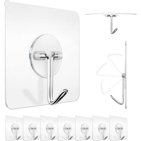 Crochet Adhesif Mural 10 Pcs, 6 x 6cm – Crochet Mural en Acier Inoxydable pour Maison, Cuisine, Salle Bain – Charge Maximale : 5 kg - Idéal pour (1/5)